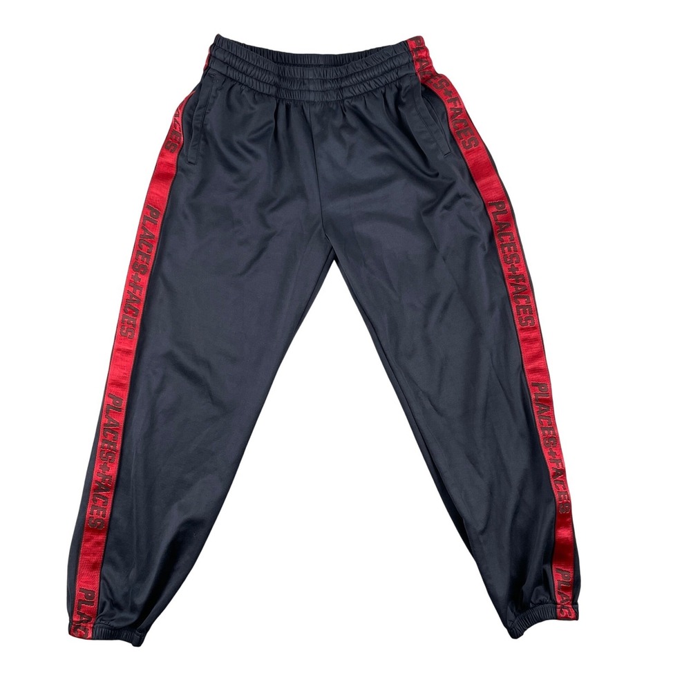 Places+Faces Sweatpants Mens M Black Red Stripe Track Pants Joggers Logo Casual